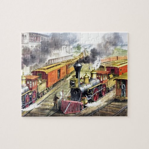 Vintage Steam Trains Travel Illustration Art Jigsaw Puzzle