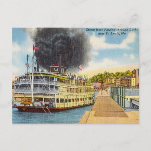 Vintage Steamboat in City St Louis Missouri Postcard