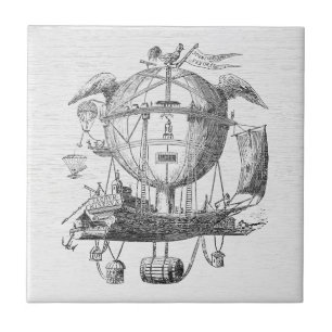 Vintage Steampunk Airship Ceramic Tile
