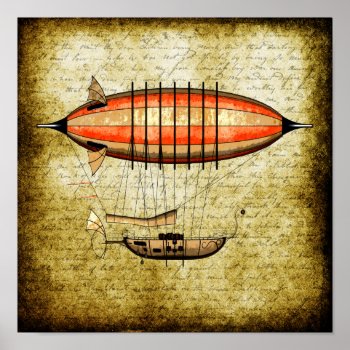 Vintage Steampunk Airship Poster by poppycock_cheapskate at Zazzle
