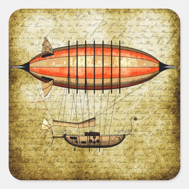 Vintage Steampunk Airship Square Sticker (Front)