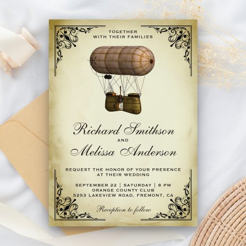 Vintage Steampunk Airship Wedding Invitation