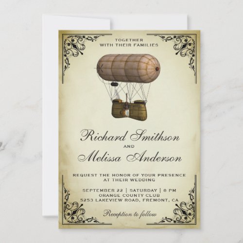 Vintage Steampunk Airship Wedding Invitation