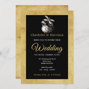 Vintage Steampunk Black Silver Gold Stylish Invitation