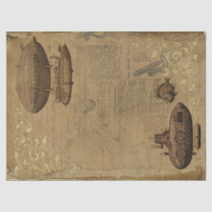 Vintage Steampunk Blimp and Submarine Decoupage Tissue Paper