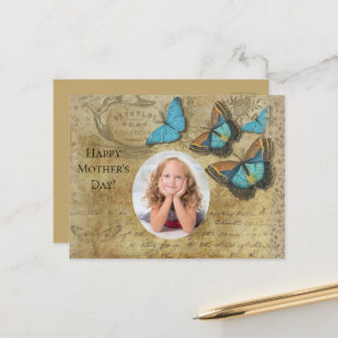 Vintage Steampunk Blue Butterflies on Parchment Postcard