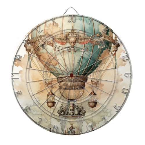 Vintage Steampunk Blue Hot Air Balloon 2 Dart Board