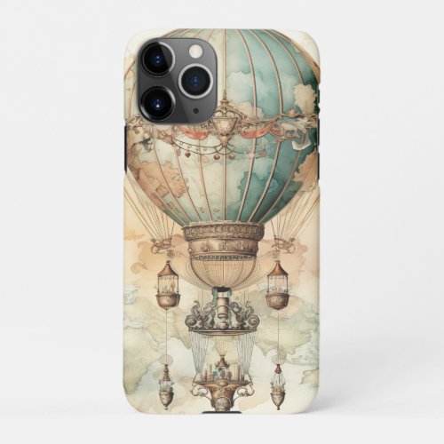 Vintage Steampunk Blue Hot Air Balloon 2 iPhone 11Pro Case