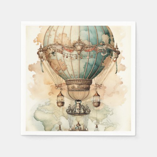 Vintage Steampunk Blue Hot Air Balloon 2 Napkins