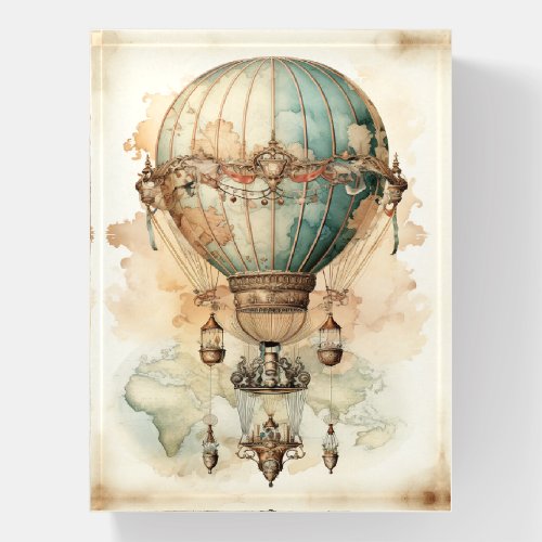 Vintage Steampunk Blue Hot Air Balloon 2 Paperweight