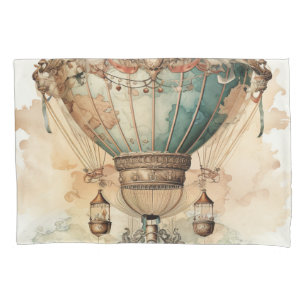 Vintage Steampunk Blue Hot Air Balloon (2) Pillow Case