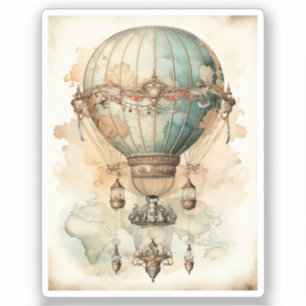 Vintage Steampunk Blue Hot Air Balloon (2) Sticker
