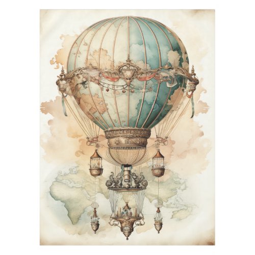 Vintage Steampunk Blue Hot Air Balloon 2 Tablecloth