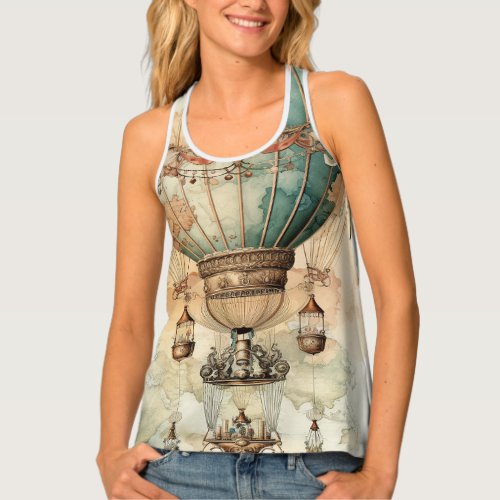 Vintage Steampunk Blue Hot Air Balloon 2 Tank Top