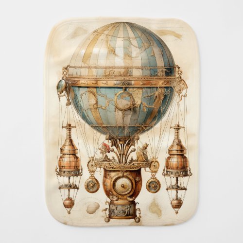 Vintage Steampunk Blue Hot Air Balloon 3 Baby Burp Cloth