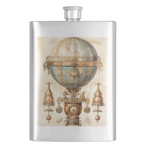 Vintage Steampunk Blue Hot Air Balloon 3 Flask