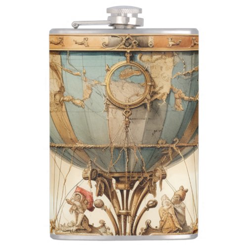 Vintage Steampunk Blue Hot Air Balloon 3 Flask