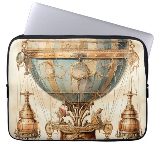 Vintage Steampunk Blue Hot Air Balloon 3 Laptop Sleeve