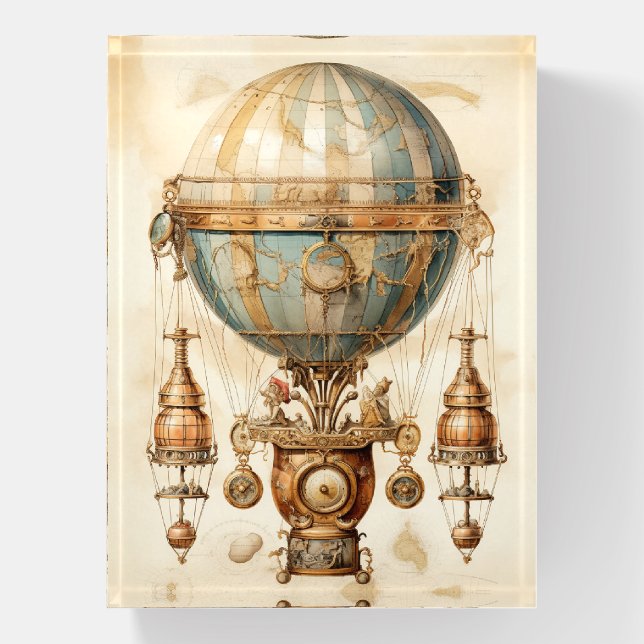 Vintage Steampunk Blue Hot Air Balloon (3) Paperweight (Vertical)
