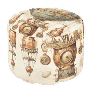 Vintage Steampunk Blue Hot Air Balloon (3) Pouf