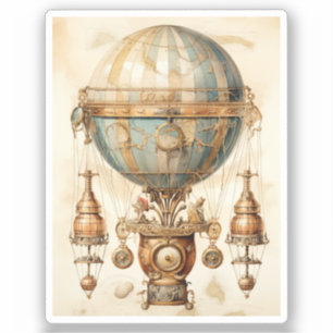 Vintage Steampunk Blue Hot Air Balloon (3) Sticker