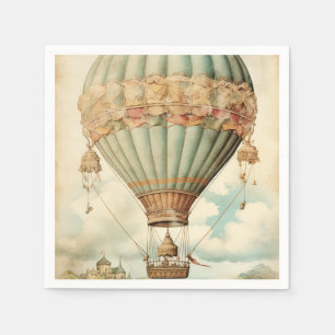 Vintage Steampunk Blue Hot Air Balloon Napkins