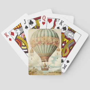 Vintage Steampunk Blue Hot Air Balloon Poker Cards