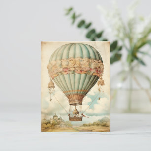 Vintage Steampunk Blue Hot Air Balloon Postcard