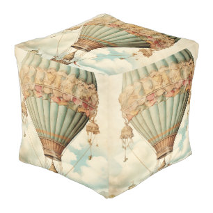 Vintage Steampunk Blue Hot Air Balloon Pouf