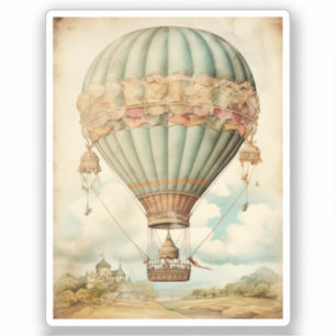 Vintage Steampunk Blue Hot Air Balloon Sticker