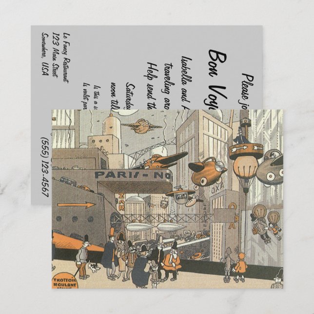 Vintage Steampunk Bon Voyage Party Invitation (Front/Back)