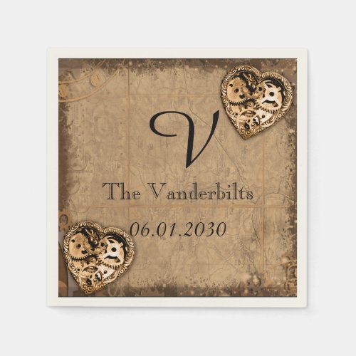 Vintage Steampunk Bride Monogram Wedding Napkin