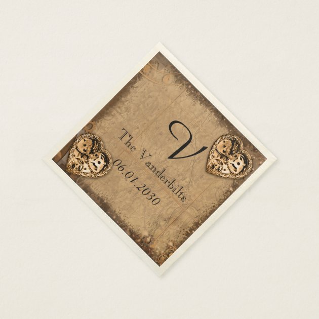 Vintage Steampunk Bride Monogram Wedding Napkin