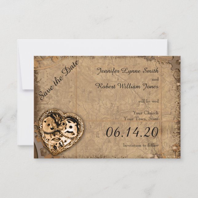 Vintage Steampunk Bride Wedding Save the Date (Front)