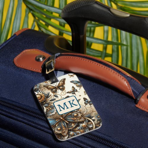 Vintage Steampunk Butterflies Monogrammed Luggage Tag