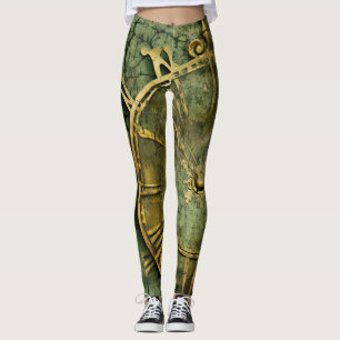 Vintage Steampunk Clockwork Emerald Leggings