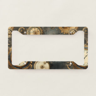 Vintage Steampunk Clockwork Gears Bronze Black License Plate Frame