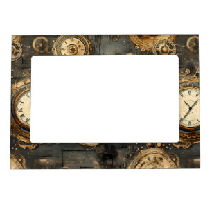 Vintage Steampunk Clockwork Gears Bronze Black Magnetic Frame