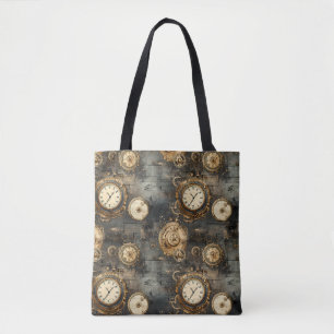 Vintage Steampunk Clockwork Gears Bronze Black Tote Bag