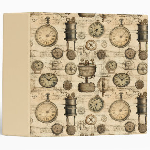 Vintage Steampunk Clockwork Parchment Brown 3 Ring Binder