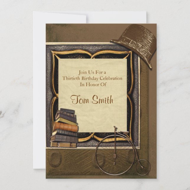 Vintage Steampunk Collage Birthday Invitation (Front)