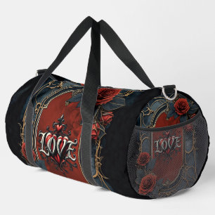 Vintage steampunk elegance clockwork Roses of Love Duffle Bag