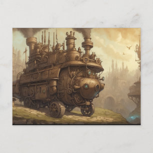 Vintage Steampunk Engine Fantasy Illustration Postcard