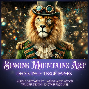 Vintage Steampunk Fantasy Lion Decoupage Tissue Paper