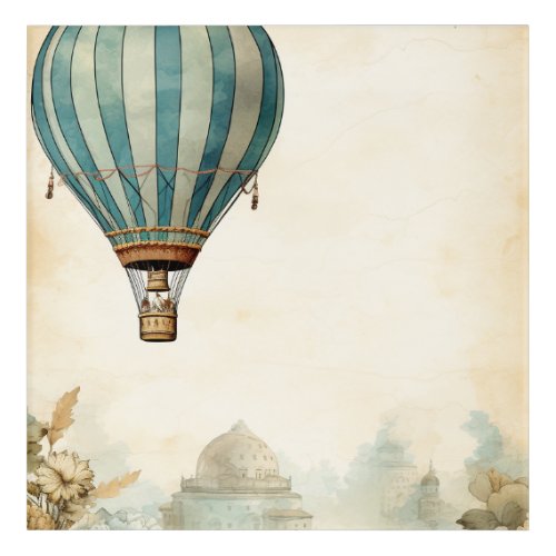 Vintage Steampunk Floral Blue Hot Air Balloon 2 Acrylic Print