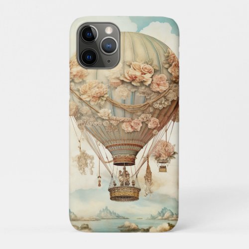 Vintage Steampunk Floral Blue Hot Air Balloon 2 iPhone 11 Pro Case