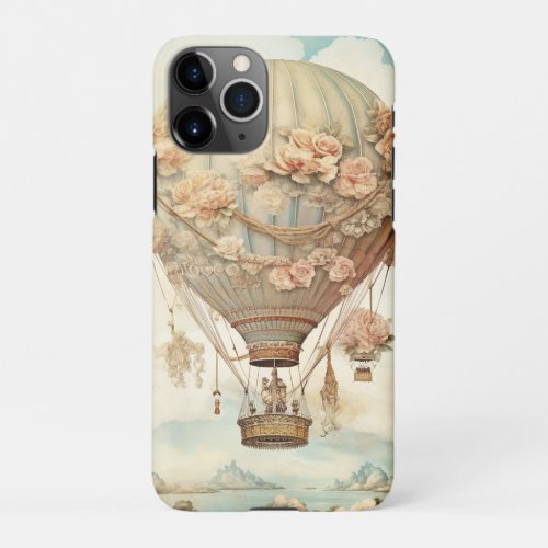 Vintage Steampunk Floral Blue Hot Air Balloon 2 iPhone 11Pro Case