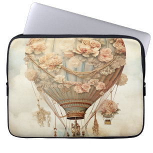 Vintage Steampunk Floral Blue Hot Air Balloon (2) Laptop Sleeve