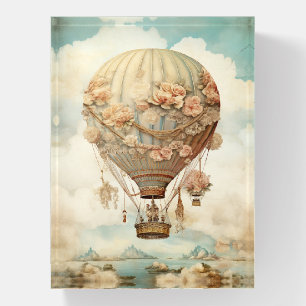 Vintage Steampunk Floral Blue Hot Air Balloon (2) Paperweight
