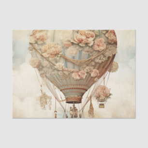 Vintage Steampunk Floral Blue Hot Air Balloon (2) Tissue Paper